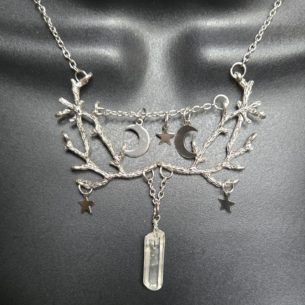 Quartz crystal Silver Celestial Necklace 13"/26" adjustable - Picture 2 of 7